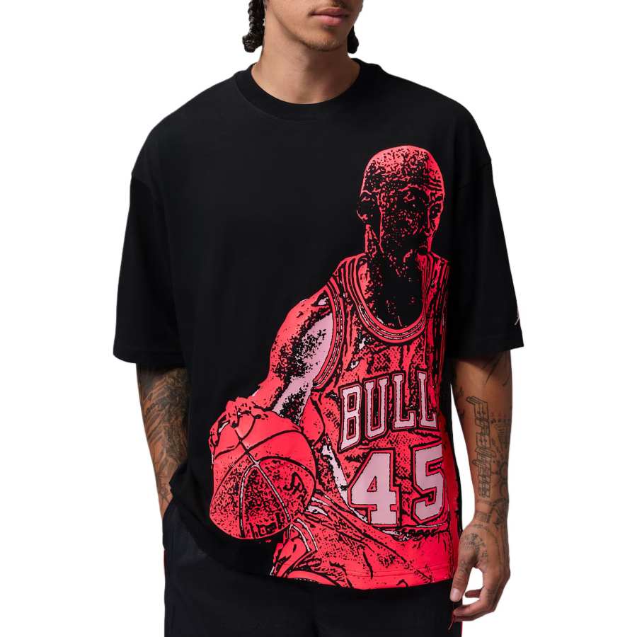Jordan Jordan Sport Quick Dry T Shirts Men's Black/Hot Punch Crew Neck Moderate
