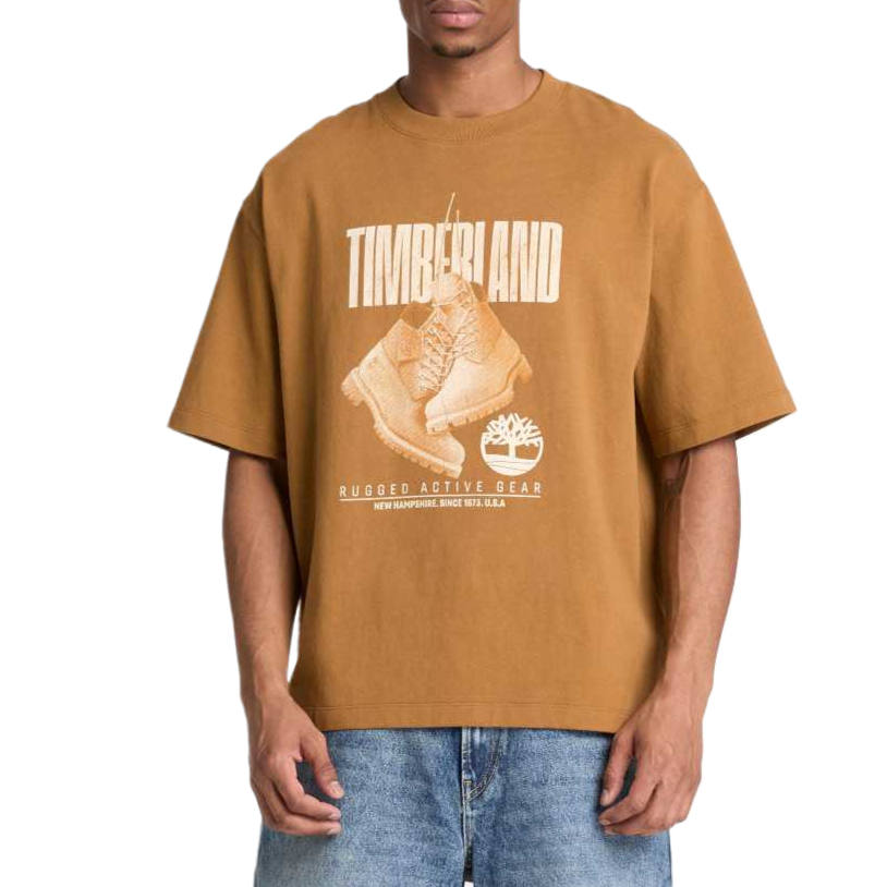 Timberland T Shirts Men's Dark Wheat Crew Neck Moderate