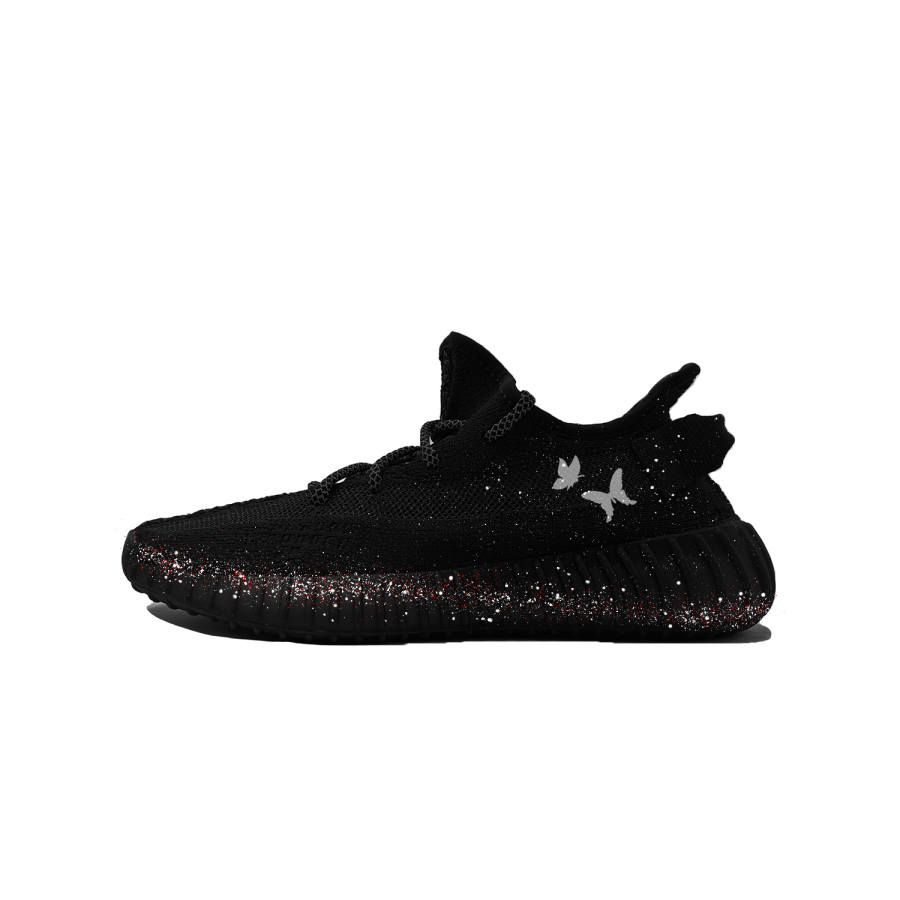 Adidas Originals Yeezy Boost 350 V2 Casual Shoes Unisex Low Top Black Sole White Red Ink Splatter Accent