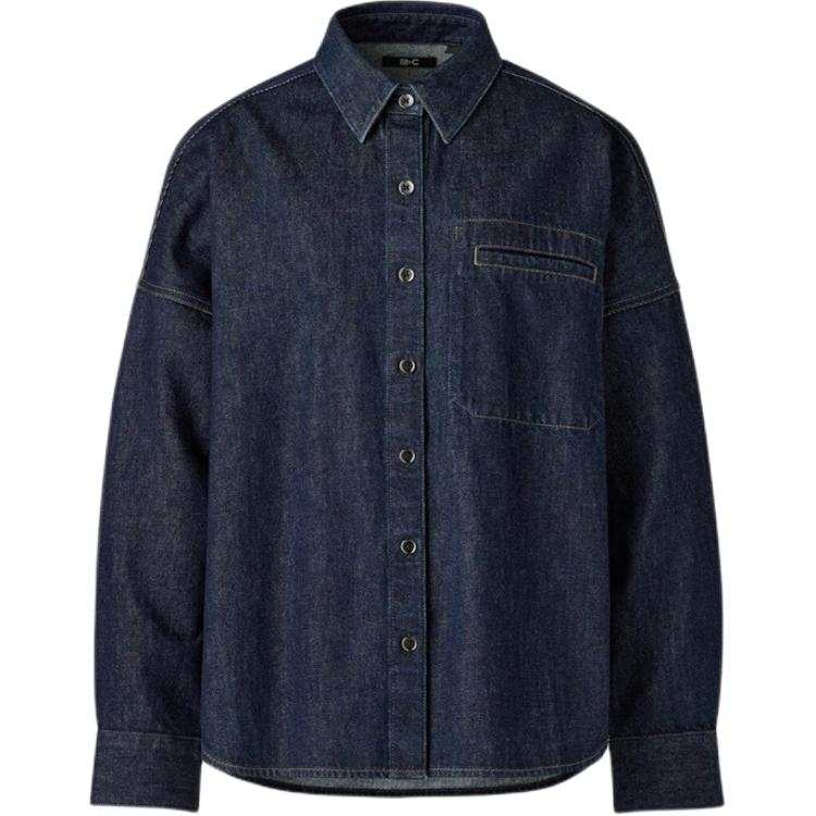 UNIQLO C Collection Denim Jackets Women's Navy Blue Lapel Moderate