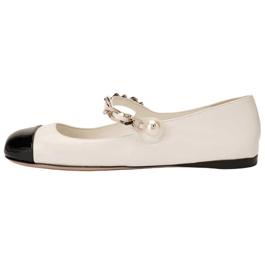MIU MIU Leather Chunky Heel Mary Jane Shoes Women's Black White