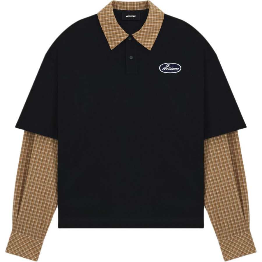 WE11DONE Polo Shirts Unisex Black Beige Lapel Moderate Straight Fit