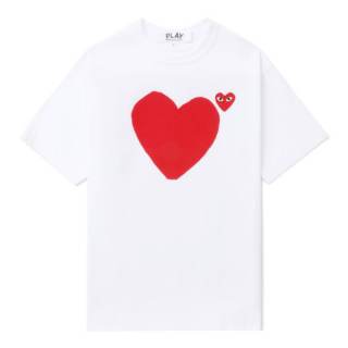 CDG Play T Shirts Unisex White Crew Neck Thin Straight Fit