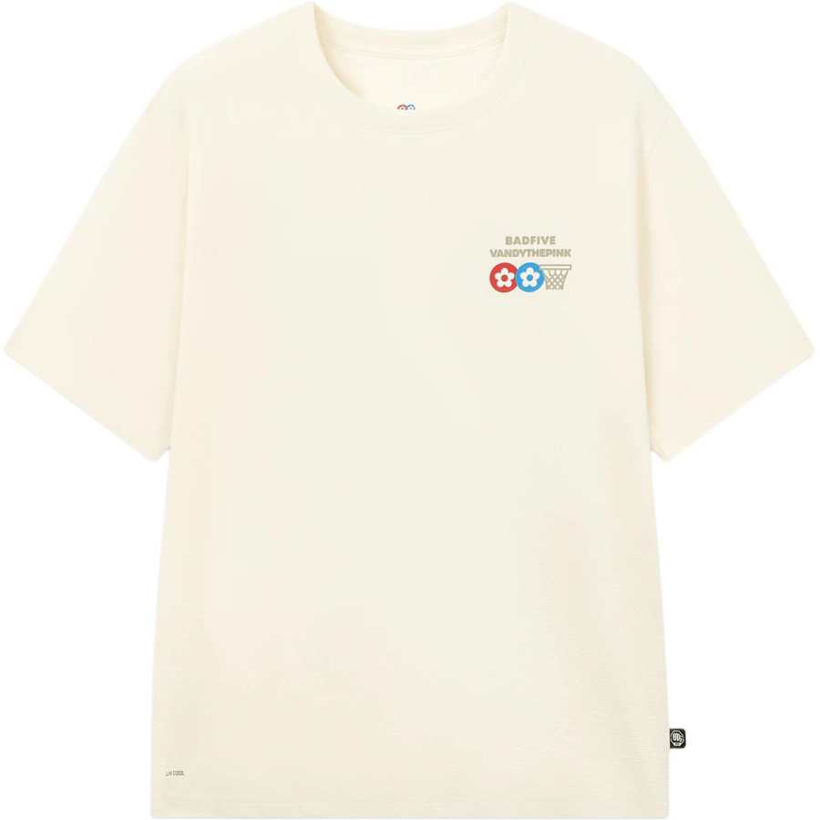Li-Ning Li Ning BADFIVE T Shirts Men's Vanilla White Crew Neck Moderate Straight Fit