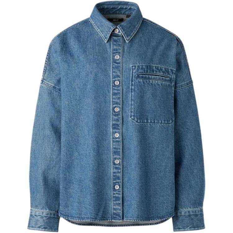 UNIQLO C Collection Denim Jackets Women's Royal Blue Lapel Moderate