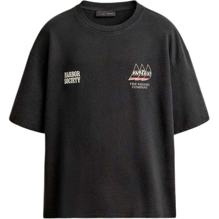 ZARA T Shirts Men's Deep Anthracite Crew Neck Moderate Straight Fit