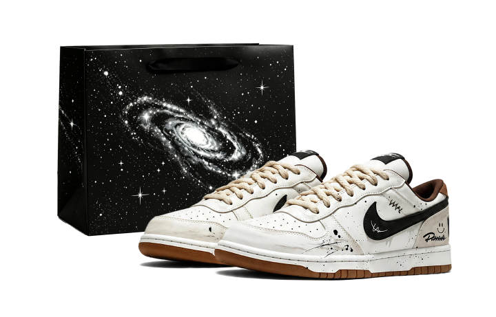 Nike Nike Big Skateboard Shoes Men's Low Top White Brown Black Ink Splatter Graffiti Colorway