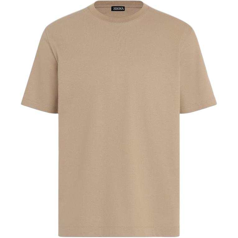 Ermenegildo Zegna T Shirts Men's Khaki Crew Neck Moderate Straight Fit