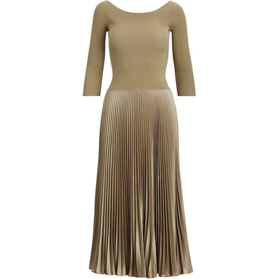 Polo Ralph Lauren Long Sleeved Dresses Women's Brown Moderate Midi Skirt Pleated Skirt