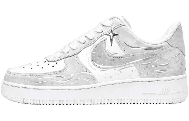 Nike Nike Air Force 1 Skateboard Shoes Men's Low Top White Silver Gradient Ink Splatter Colorway
