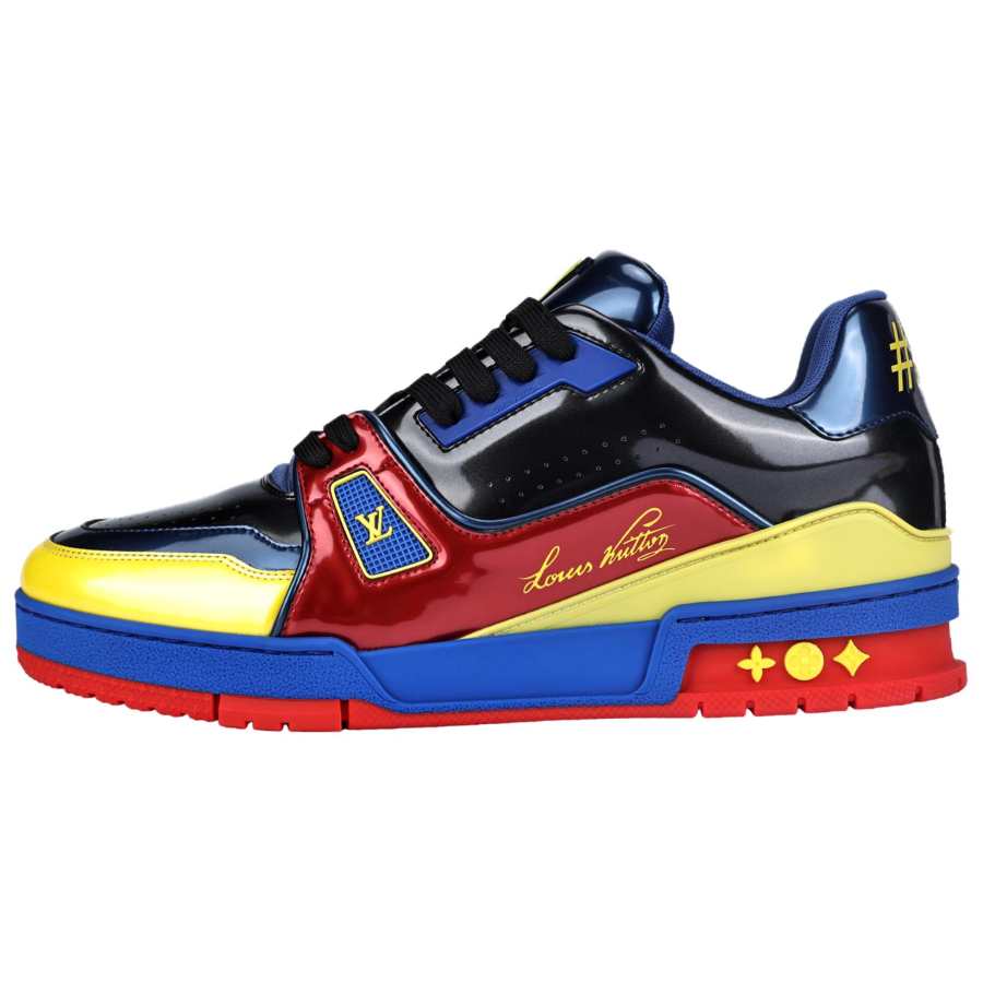LOUIS VUITTON Trainer Canvas Leather Casual Low top Stylish Skateboarding Shoes Men's Black Blue Yellow