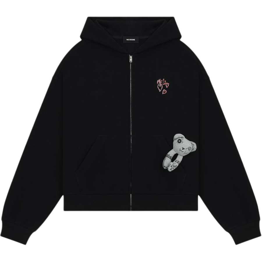WE11DONE Sweatshirts Unisex Black Hooded Non Detachable Moderate Straight Fit