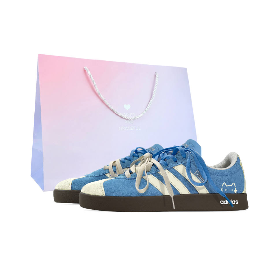 Adidas Adidas VL COURT 2.0 Skateboard Shoes Women's Low Top Blue Beige Brown Color Block