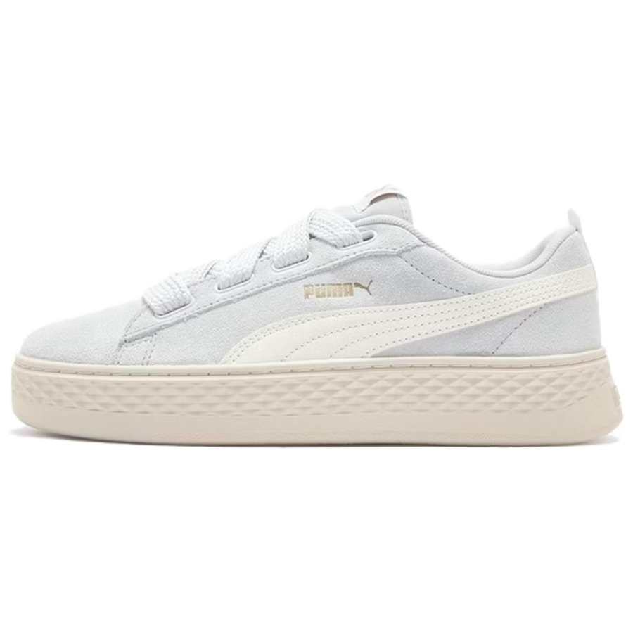 PUMA Smash Platform Skateboard Shoes Women's Low Top Silver/Warm White