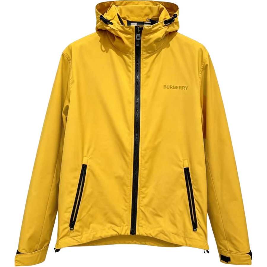Burberry Puffer Jackets Men's Yellow Hooded Non Detachable Moderate Straight Fit