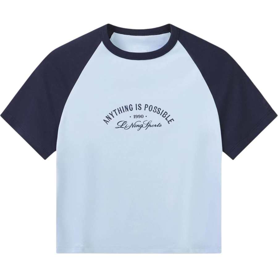 Li-Ning Li Ning Sports Life Collection T Shirts Women's Clear Sky Blue/Lighthouse Blue Crew Neck Moderate Straight Fit