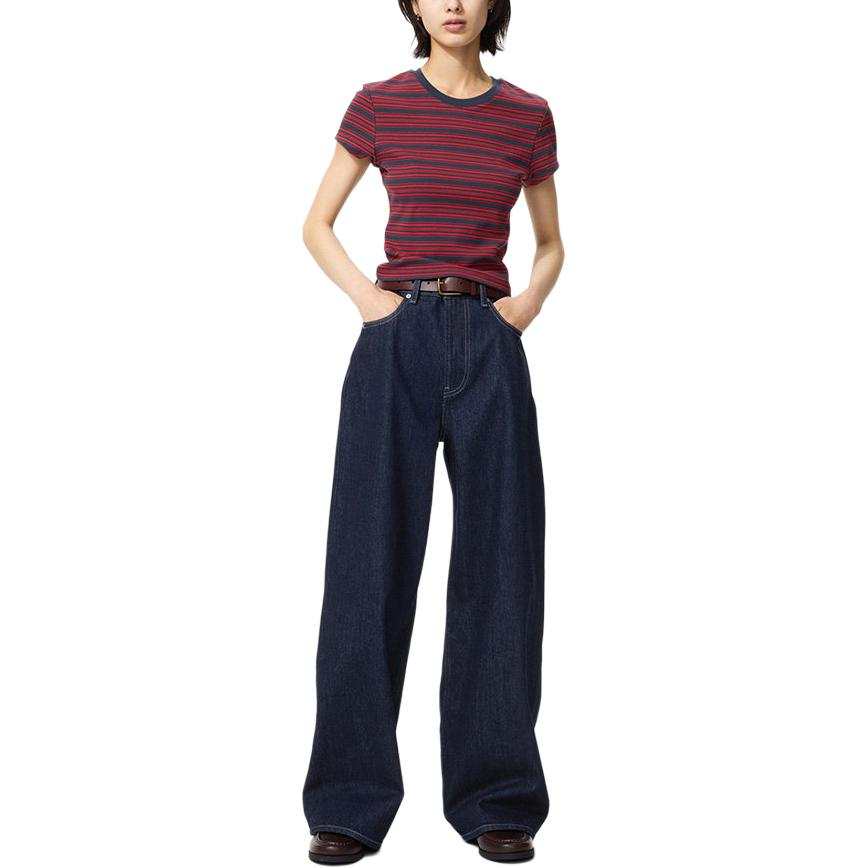 UNIQLO SS26 Jeans Women's Navy Blue Moderate Straight Fit Pants