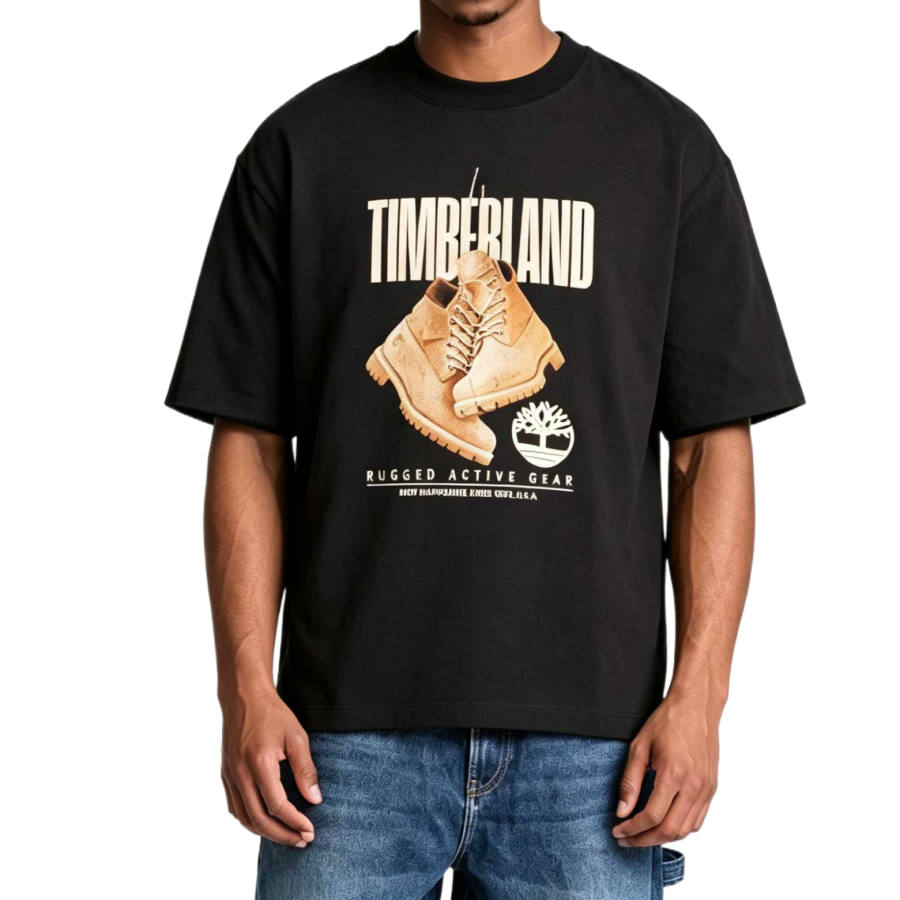Timberland T Shirts Men's Black Crew Neck Moderate