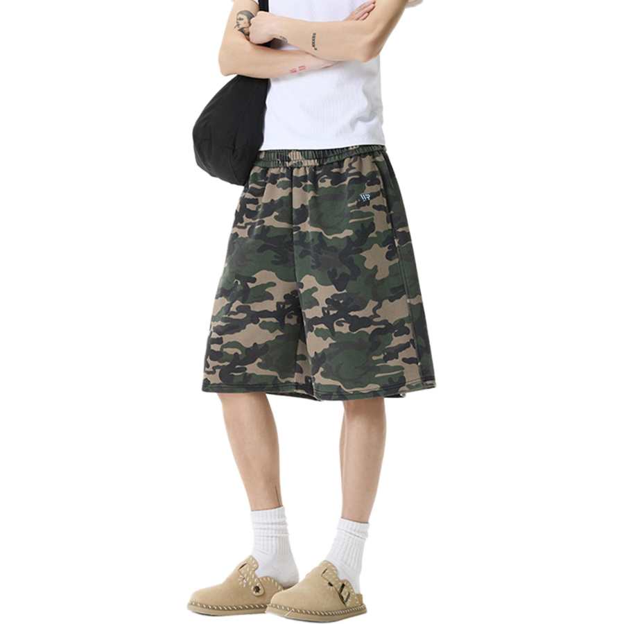 WARRIOR Casual Shorts Unisex Camouflage DIY Badge Thin Wide Leg Pants