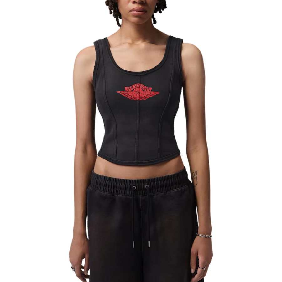 Jordan Jordan Flight Fleece Tank Tops Women's Black/University Red Crew Neck Moderate Nipped In Waist