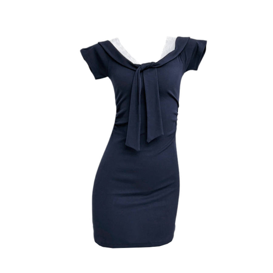 TUSHIFEI Short Sleeved Dresses Women's Navy Blue Moderate Short Skirt A Line Skirt
