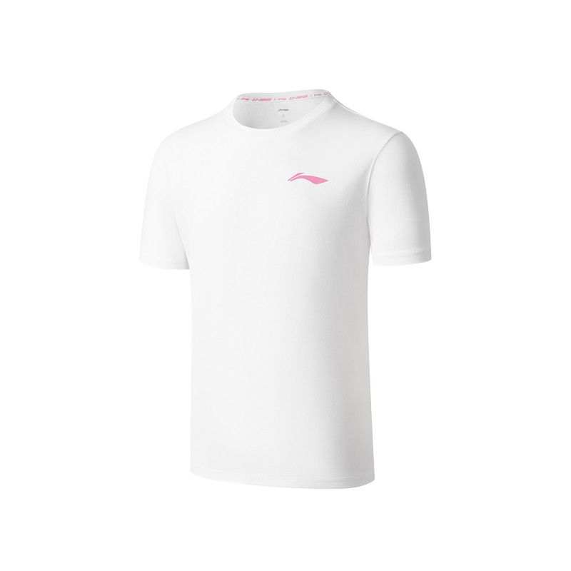 Li-Ning Li Ning Badminton Collection T Shirts Unisex White Crew Neck Moderate Straight Fit