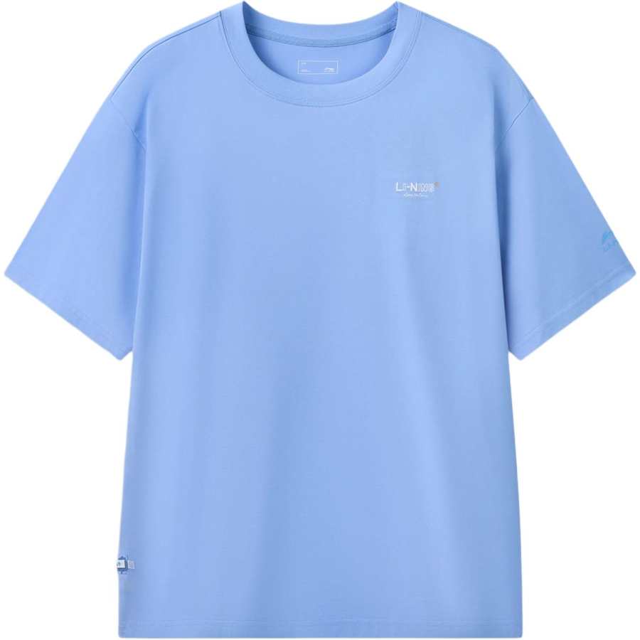 Li-Ning Li Ning T Shirts Unisex Tranquil Blue Crew Neck Moderate Straight Fit