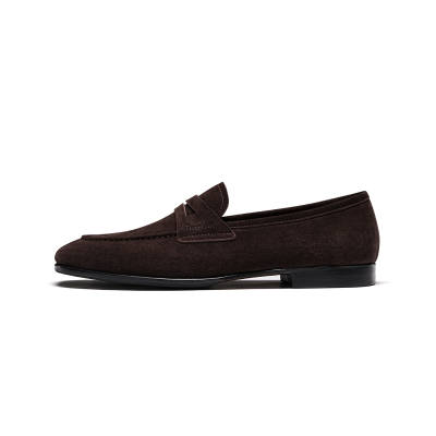 TRUFFAUT Vintage British Breathable Slip on Cow Suede Loafers Men's Coffee