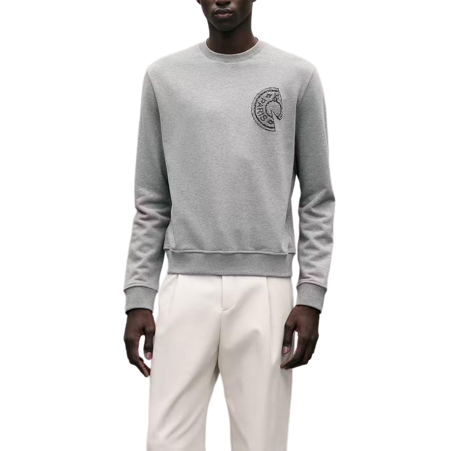 HERMES Sweatshirts Men's Gray Crew Neck Moderate