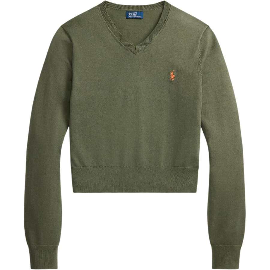 Polo Ralph Lauren Knitwear Women's Dark Olive Green V Neck Moderate Straight Fit