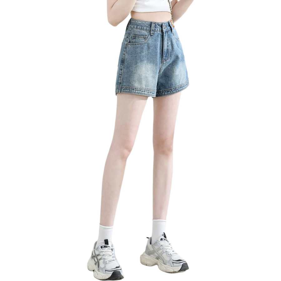 BALENO Denim Shorts Women's Vintage Blue Thin Wide Leg Pants