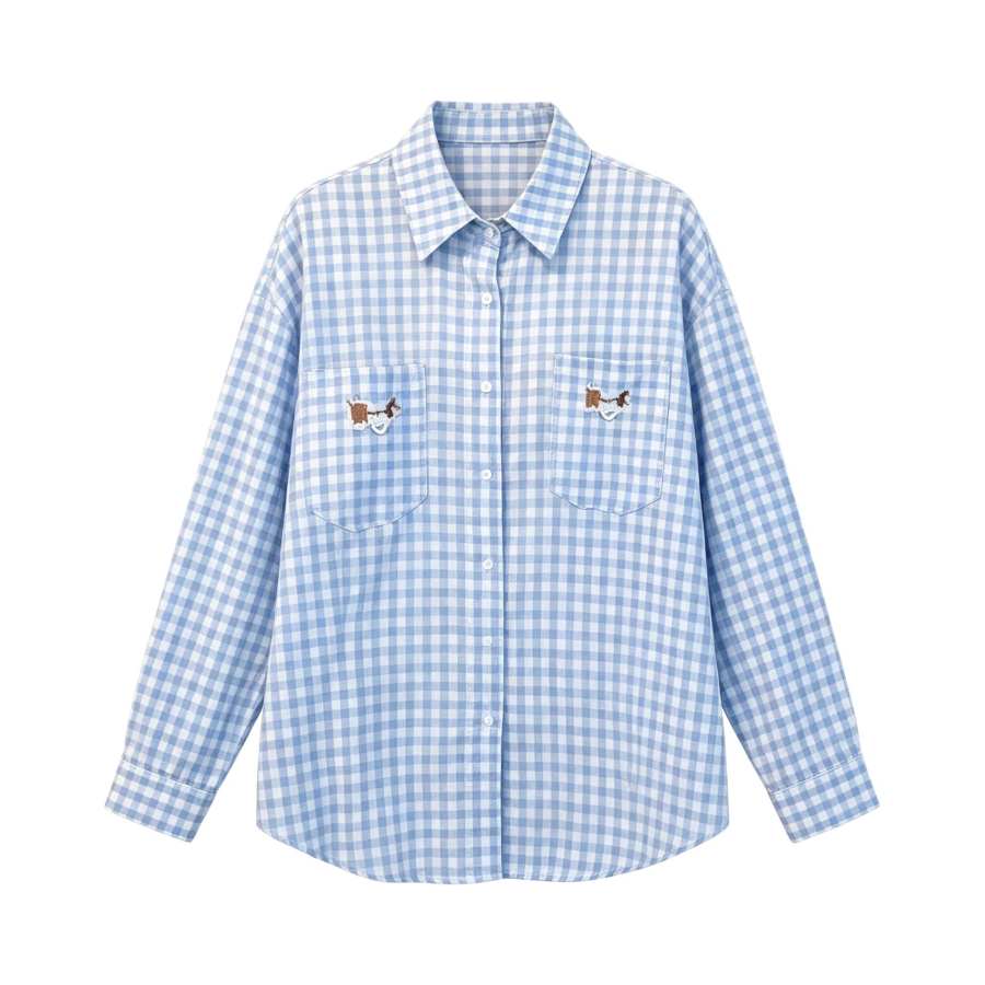 Sugarfunk Sugarfunk Shirts Women's Blue Lapel Thin Straight Fit