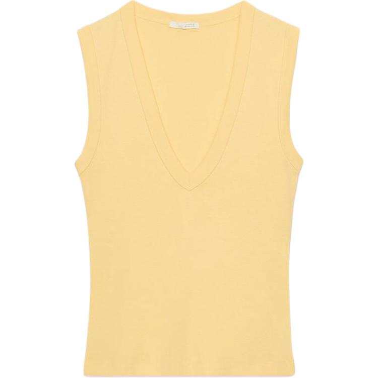 ZARA Tank Tops Women's Yellow V Neck Straight Fit