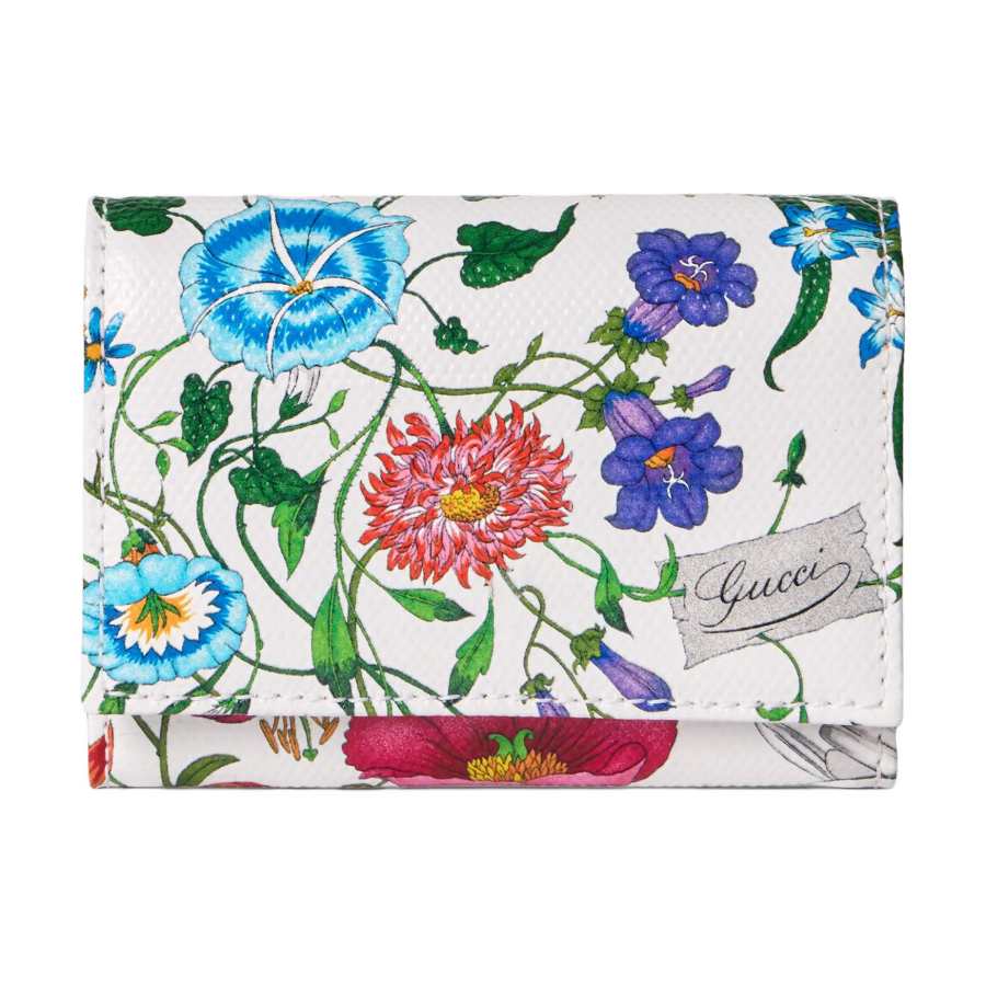 GUCCI Flora Coated Canvas Card Holder Women's White & Multicolor