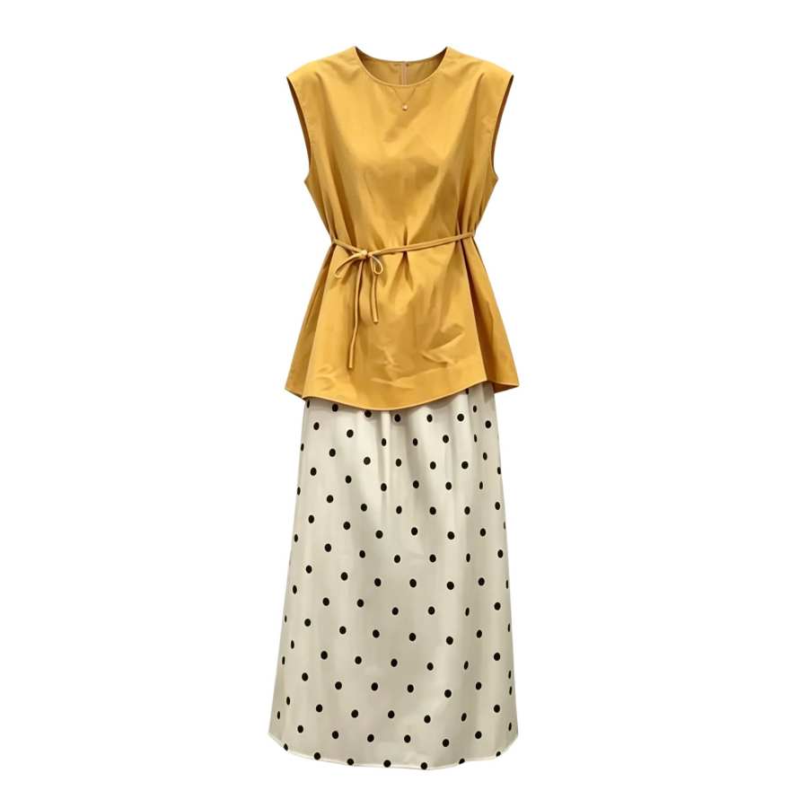 Sugarfunk Two Piece Skirt Sets Women's Crew Neck Thin Long Skirt