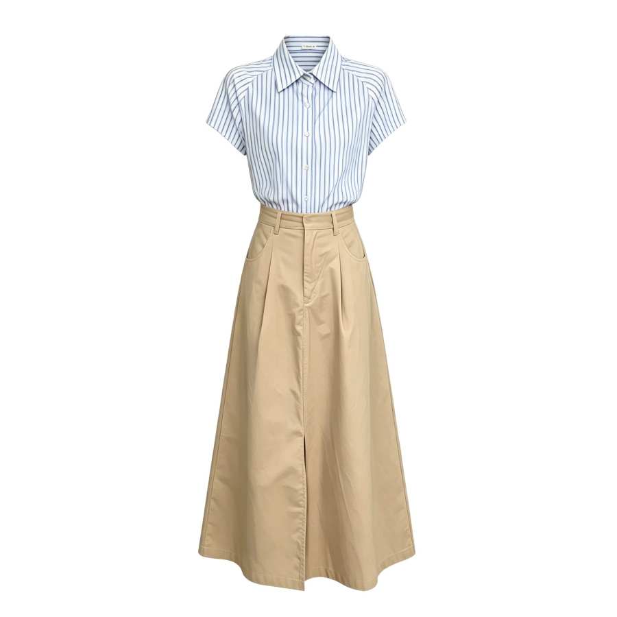 Sugarfunk Two Piece Skirt Sets Women's Lapel Thin Long Skirt
