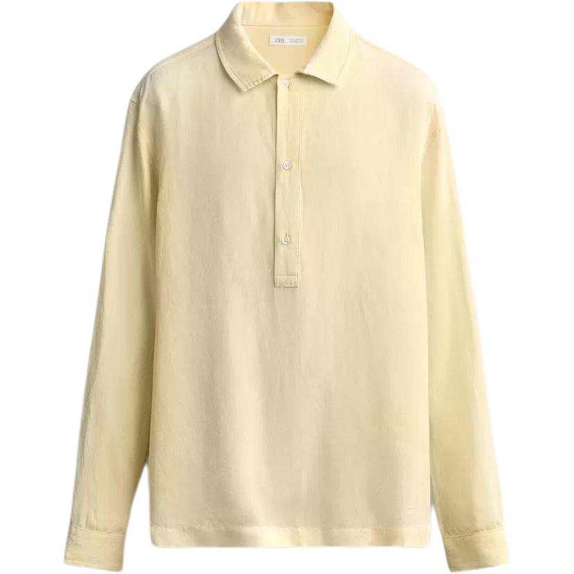 ZARA Polo Shirts Men's Light Yellow Polo Collar Moderate Straight Fit
