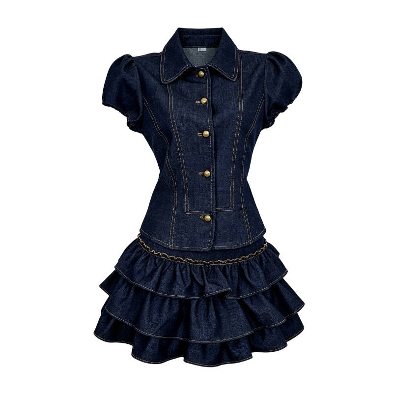 CPAURA Two Piece Skirt Sets Women's Peter Pan Collar Thickened Short Skirt