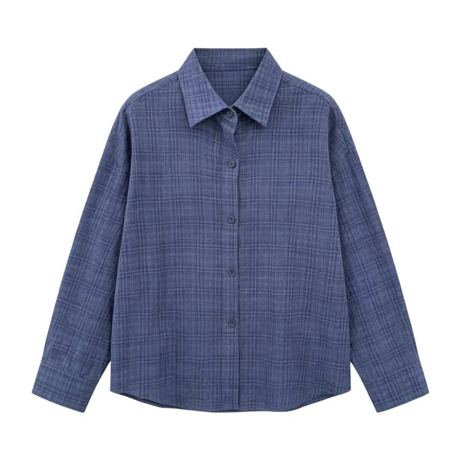 Sugarfunk Shirts Women's Navy Blue Lapel Thin Straight Fit