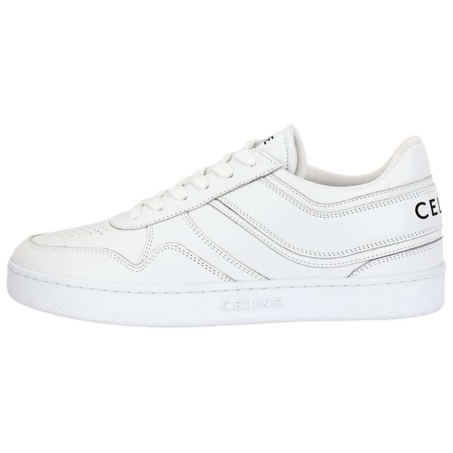 CELINE Trainer Leather Lace Up Low top Stylish Skateboarding Shoes Women's White