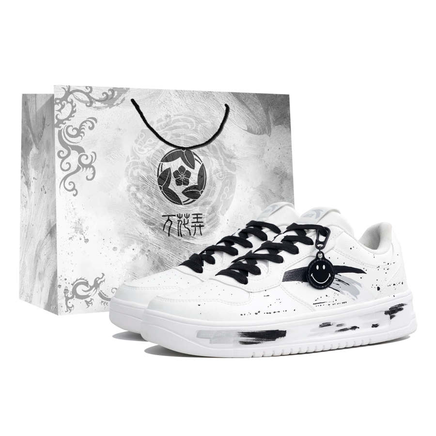 Anta Slip Resistant Abrasion Resistant Low top Skateboard Shoes Unisex White Black