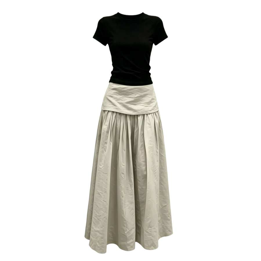 Sugarfunk Two Piece Skirt Sets Women's Crew Neck Moderate Long Skirt