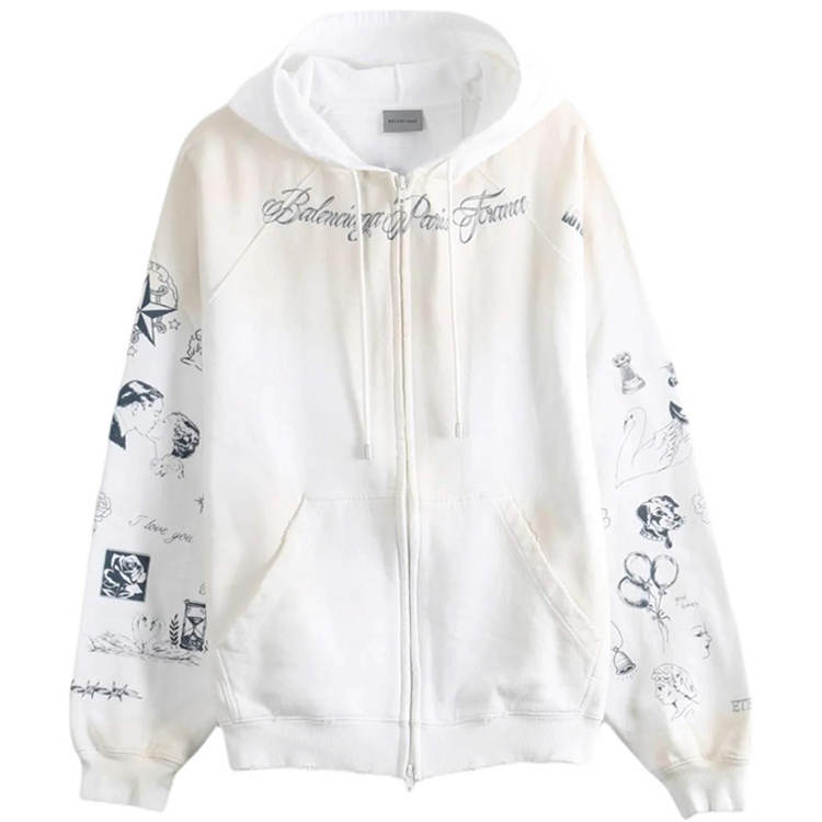 Balenciaga Sweatshirts Men's White Hooded Non Detachable Moderate Straight Fit