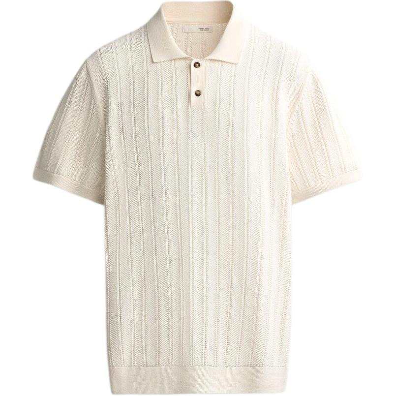 ZARA Polo Shirts Men's White Lapel Moderate Straight Fit
