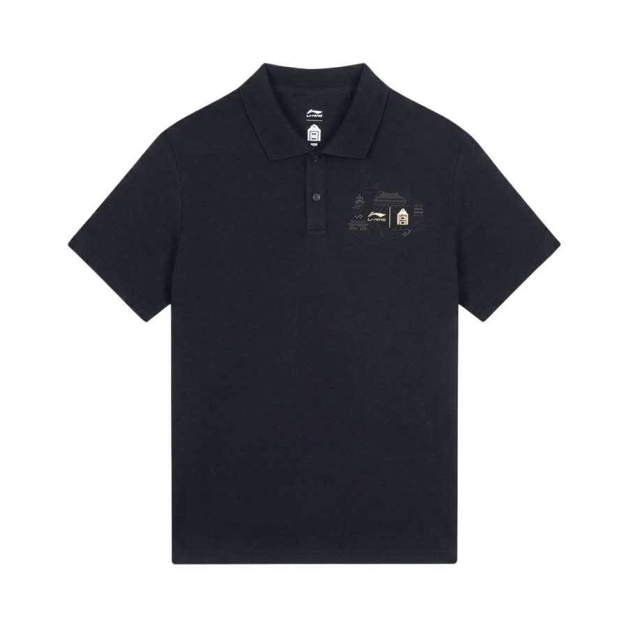 Li-Ning Li Ning X GUGONG Sports Trendy Collection Polo Shirts Men's Black Lapel Moderate Straight Fit