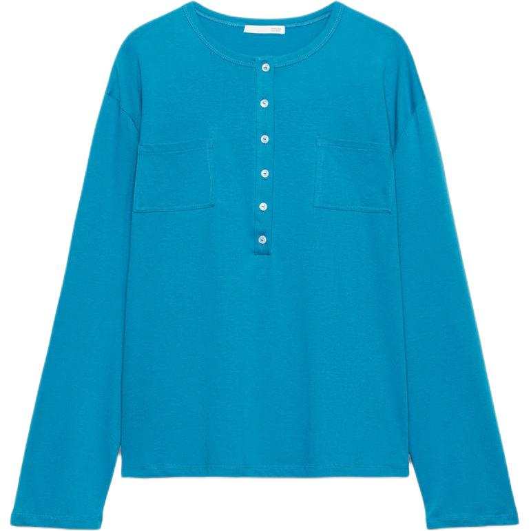 ZARA T Shirts Women's Medium Blue Green Henry Collar