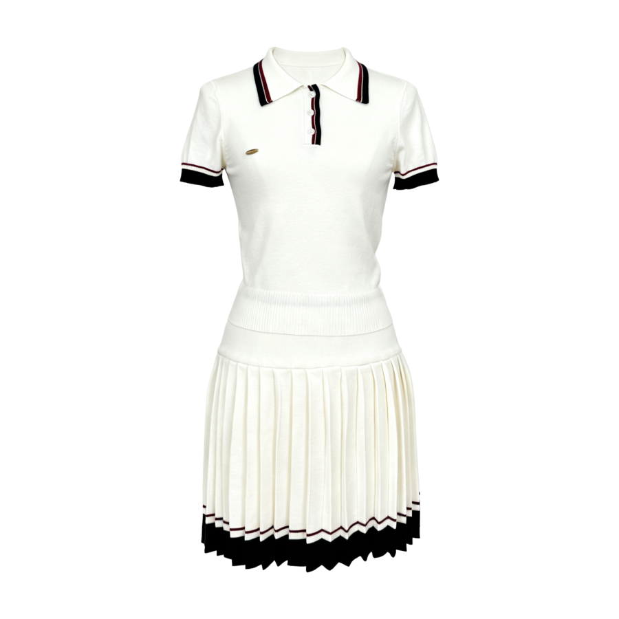 FINDSME GAGA Two Piece Skirt Sets Women's Polo Collar Thin Short Skirt