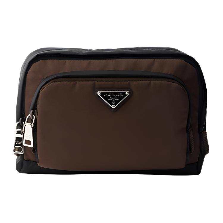 PRADA PRADA Fabric Clutch Men's Black & Caramel