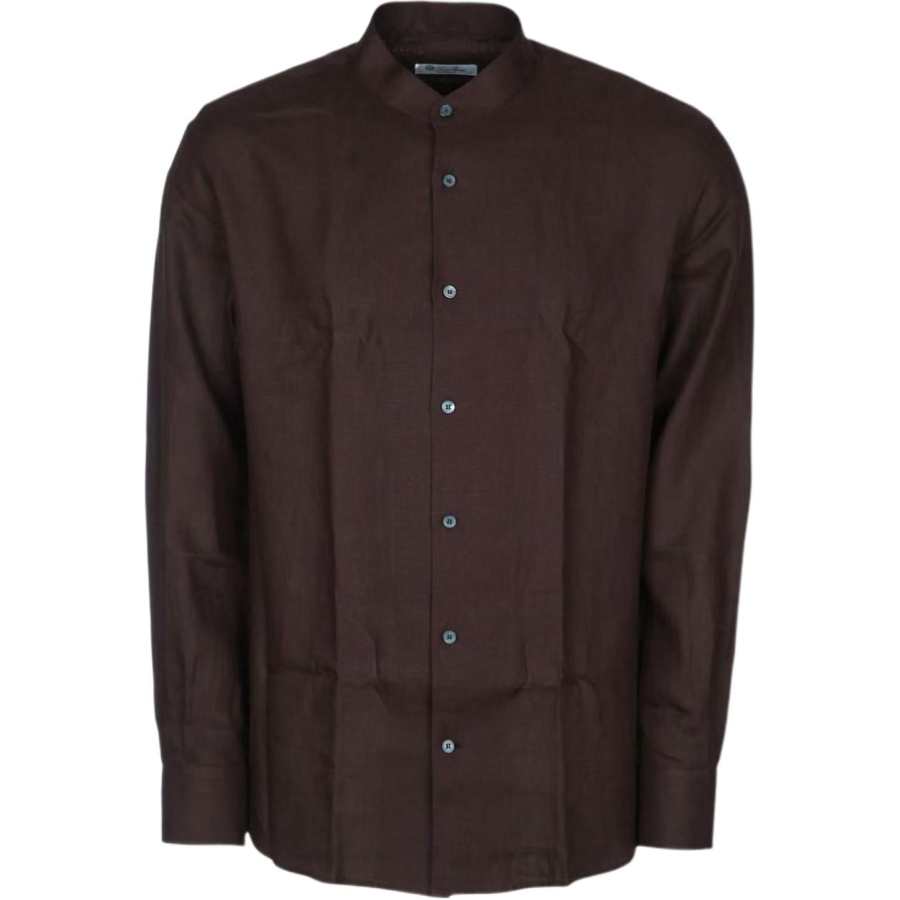 Loro Piana Shirts Men's Brown Stand Collar Moderate Straight Fit