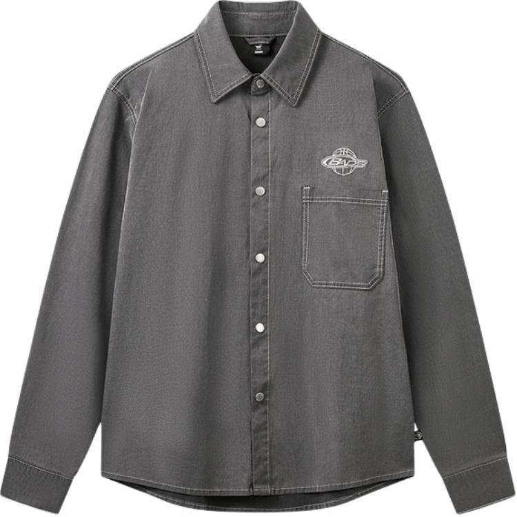 Li-Ning Li Ning Basketball Collection Shirts Men's Denim Light Gray Lapel Moderate Straight Fit